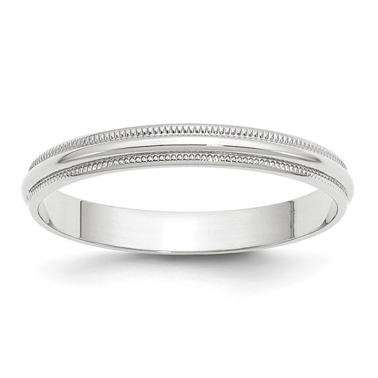 Solid 14K White Gold 3mm Light Weight Milgrain Half Round Men's/Women's Wedding Band Ring Size 7.5