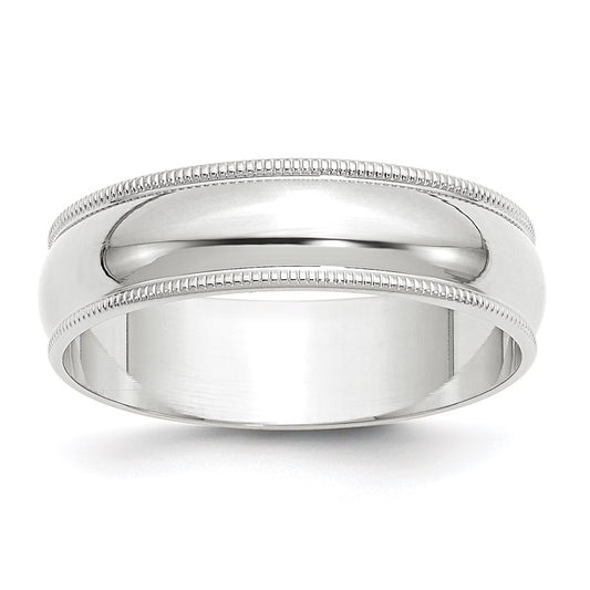 Solid 10K White Gold 6mm Light Weight Milgrain Half Round Men's/Women's Wedding Band Ring Size 8