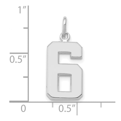 14k White Goldw Medium Polished Number 6 Charm