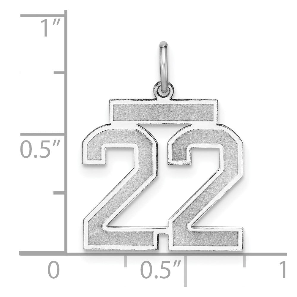 14k White Goldw Medium Satin Number 22 Charm