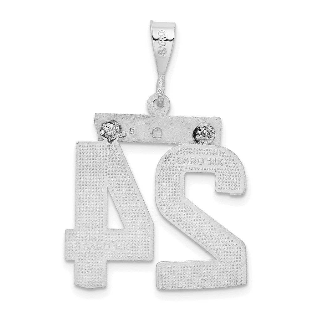 14k White Goldw Small Brushed  Diamond-cut Number 24 Charm