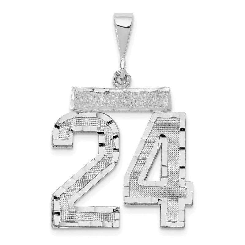 14k White Goldw Small Brushed  Diamond-cut Number 24 Charm