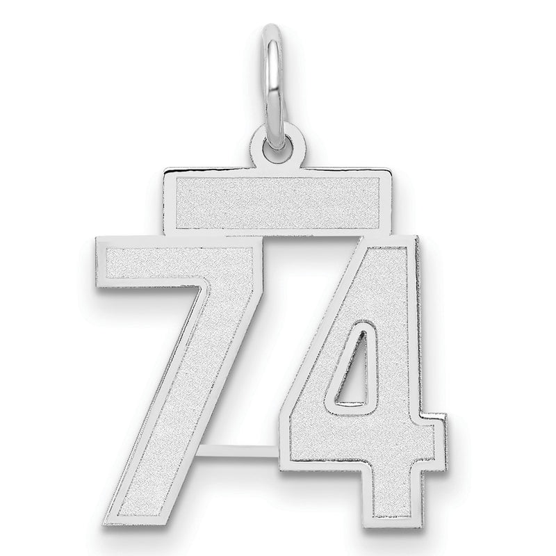 14k White Goldw Small Satin Number 74 Charm