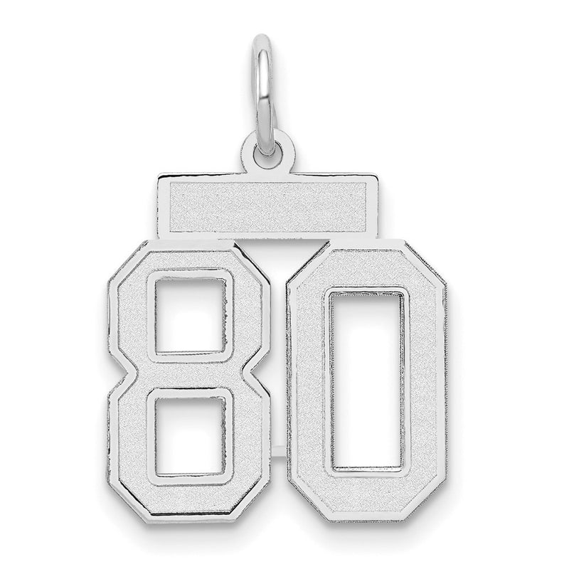 14k White Goldw Small Satin Number 80 Charm
