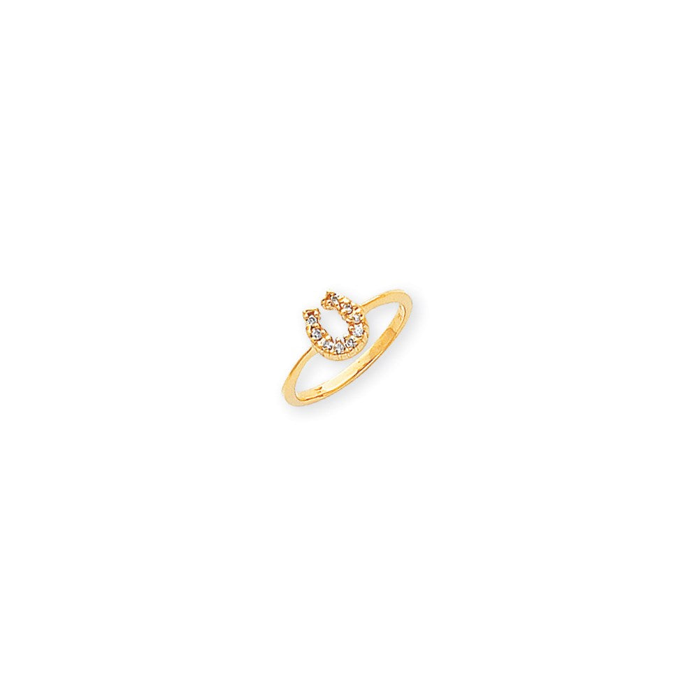 14K Yellow Gold Polished AA Real Diamond Horseshoe Ring