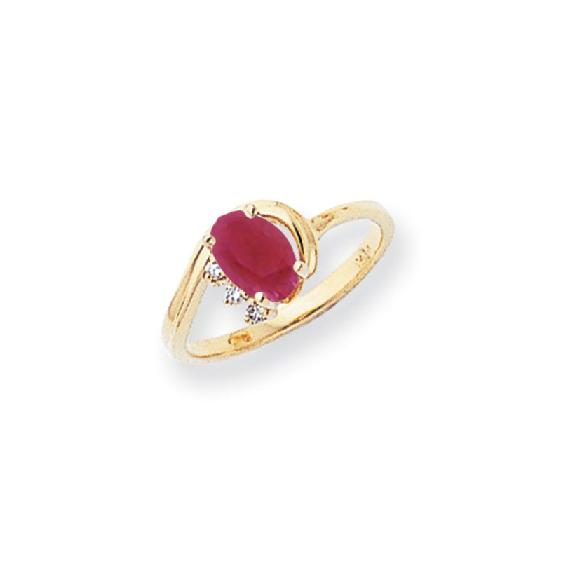 14k Yellow Gold 7x5mm Oval Created Ruby VS Diamond ring