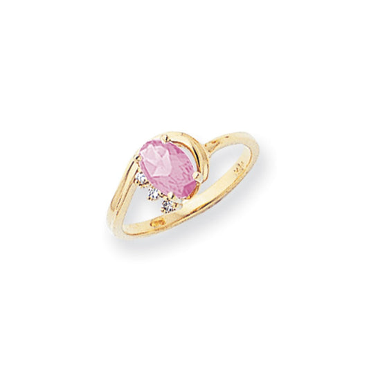 14k Yellow Gold 7x5mm Oval Pink Sapphire AAA Diamond ring