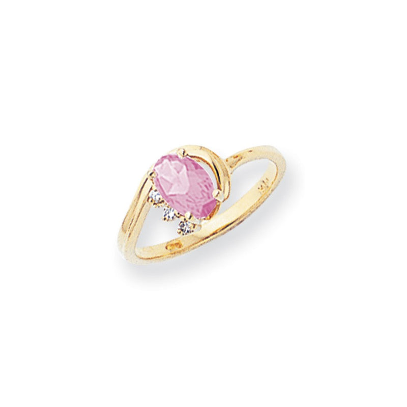 14k Yellow Gold 7x5mm Oval Pink Sapphire AA Diamond ring