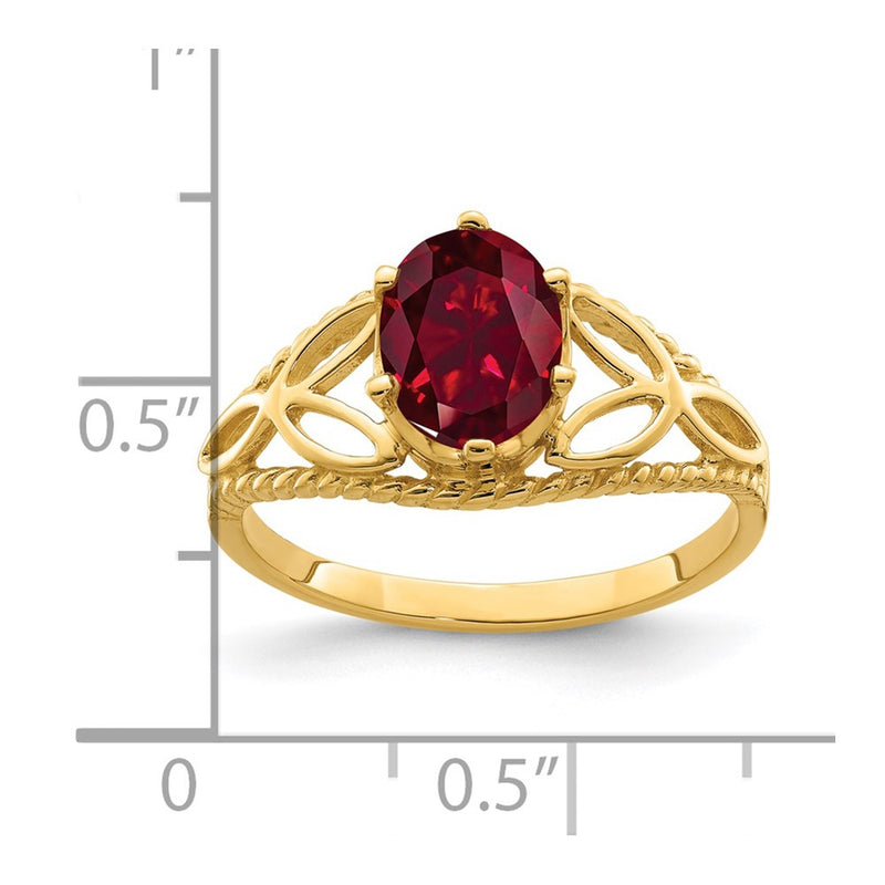 Solid 14k Yellow Gold 8x6mm Oval Created Simulated Ruby Ring