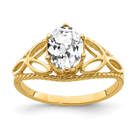 Solid 14k Yellow Gold 8x6mm Oval Cubic Zirconia Ring