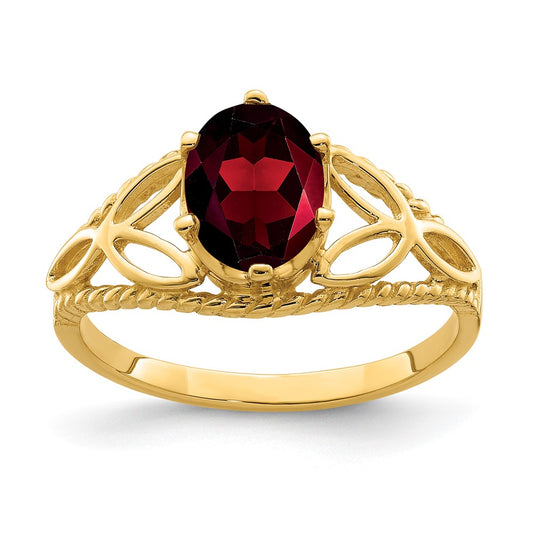 Solid 14k Yellow Gold 8x6mm Oval Simulated Garnet Ring