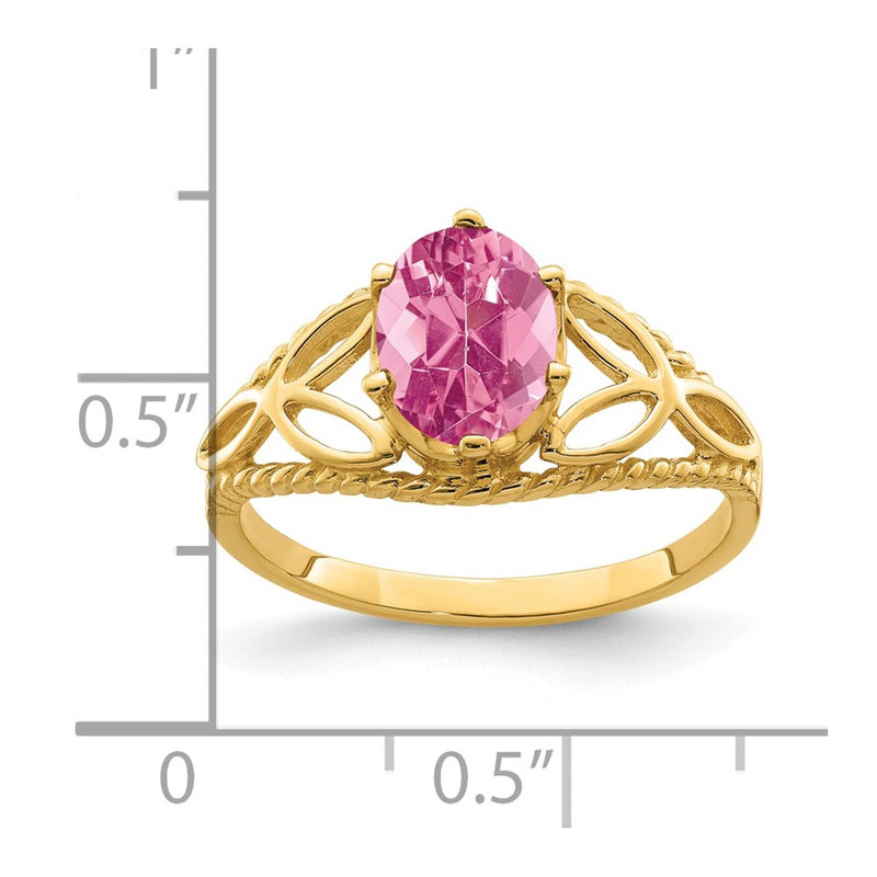 Solid 14k Yellow Gold 8x6mm Oval Simulated Pink Tourmaline Ring