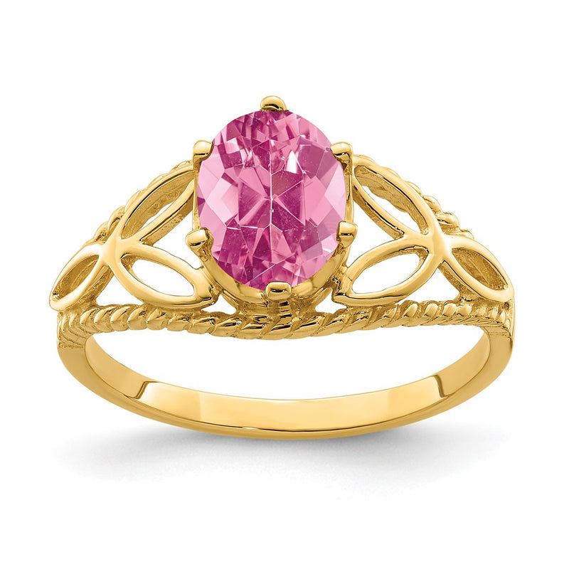 Solid 14k Yellow Gold 8x6mm Oval Simulated Pink Tourmaline Ring