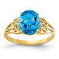 14K Yellow Gold 9x7mm Oval Blue Topaz Checker AAA Real Diamond ring