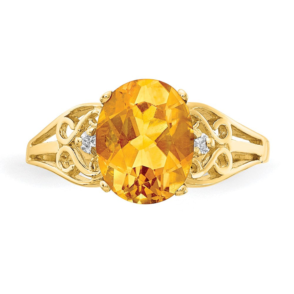 14K Yellow Gold 9x7mm Oval Citrine Checker AAA Real Diamond ring