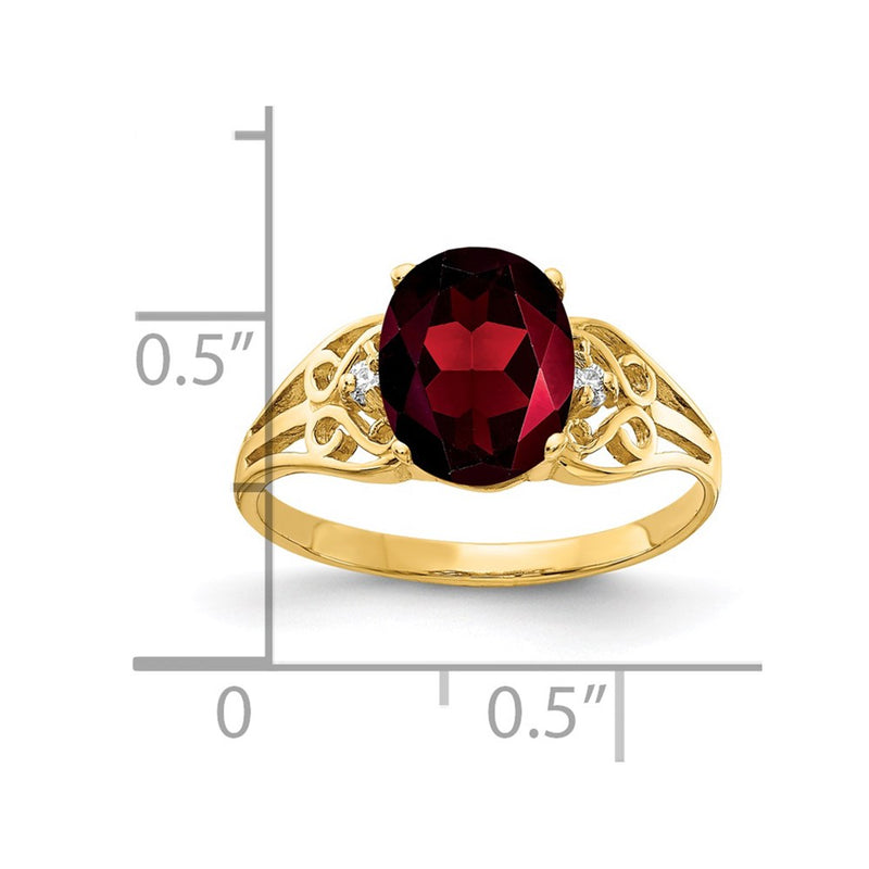 14K Yellow Gold 9x7mm Oval Garnet AA Real Diamond ring