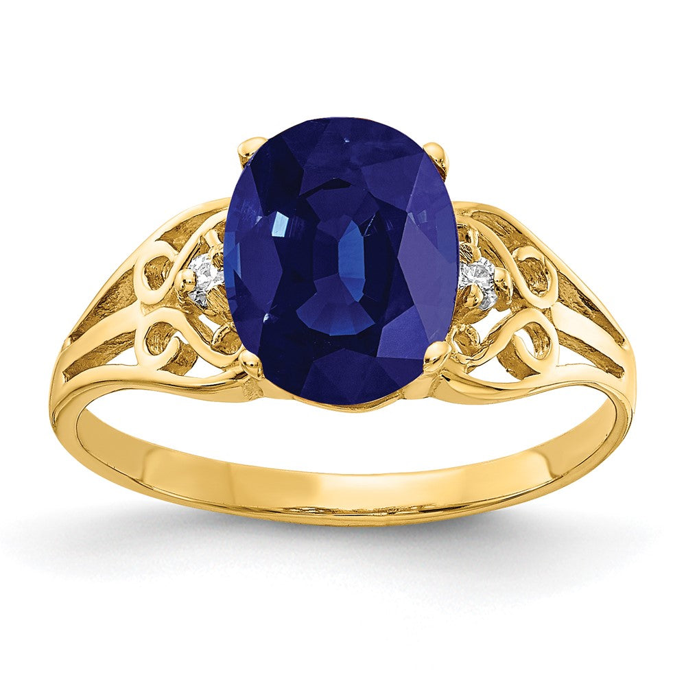 14K Yellow Gold 9x7mm Oval Sapphire AA Real Diamond ring