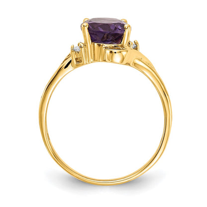 14K Yellow Gold 9x7mm Oval Amethyst Checker AA Real Diamond ring