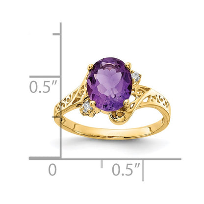 14K Yellow Gold 9x7mm Oval Amethyst AAA Real Diamond ring