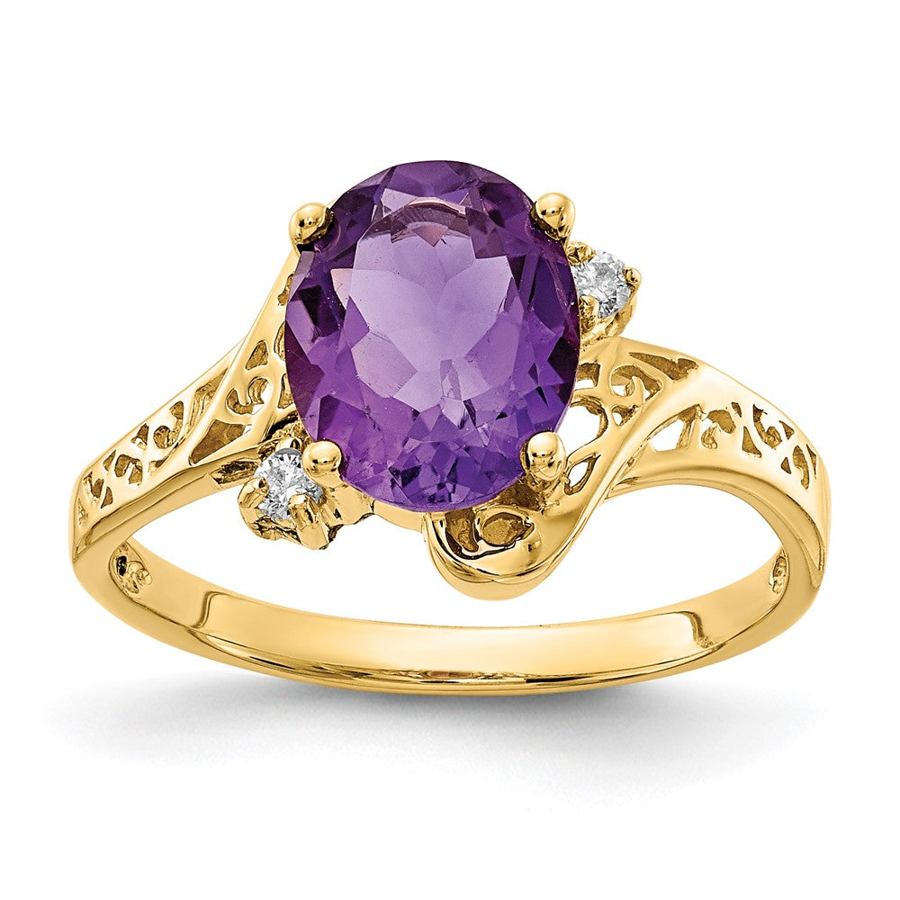 14K Yellow Gold 9x7mm Oval Amethyst Checker A Real Diamond ring