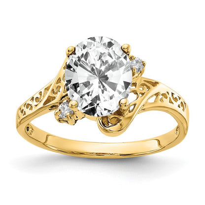 14K Yellow Gold 9x7mm Oval Cubic Zirconia A Real Diamond ring