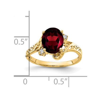 14K Yellow Gold 9x7mm Oval Garnet Checker AA Real Diamond ring