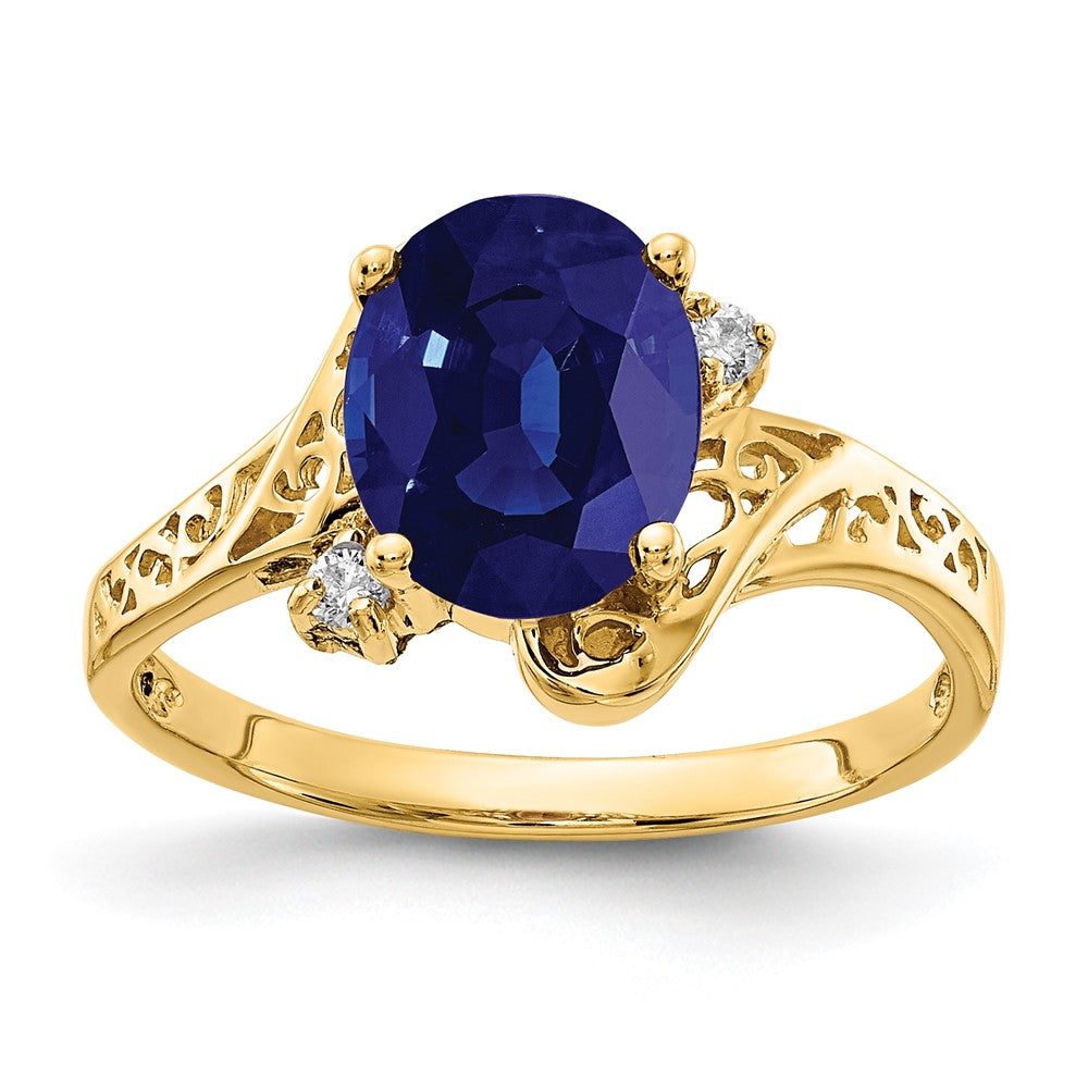 14K Yellow Gold 9x7mm Oval Sapphire VS Real Diamond ring