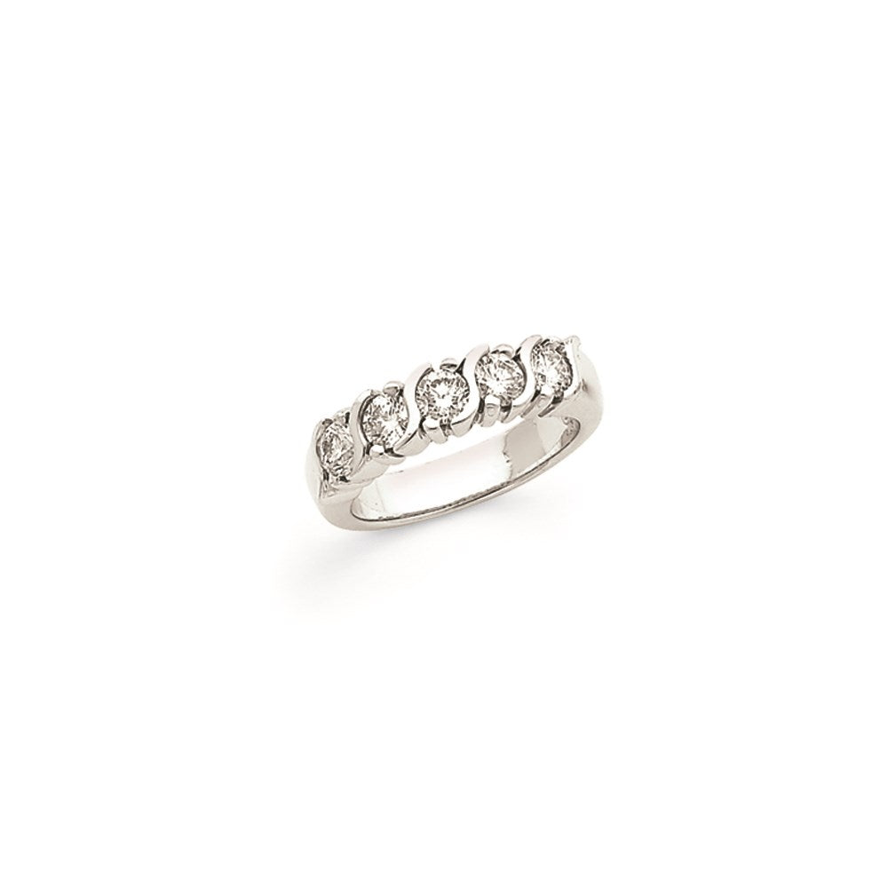 14k White Gold AAA Real Diamond 5-Stone Ring