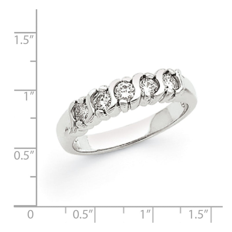 14k White Gold AAA Real Diamond 5-Stone Ring
