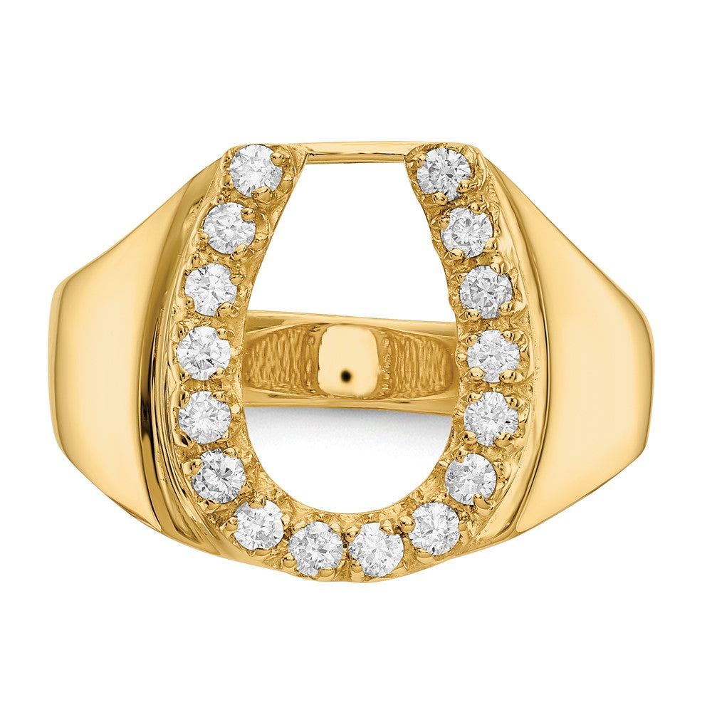 14K Yellow Gold AA Real Diamond Men's Horse shoe Ring
