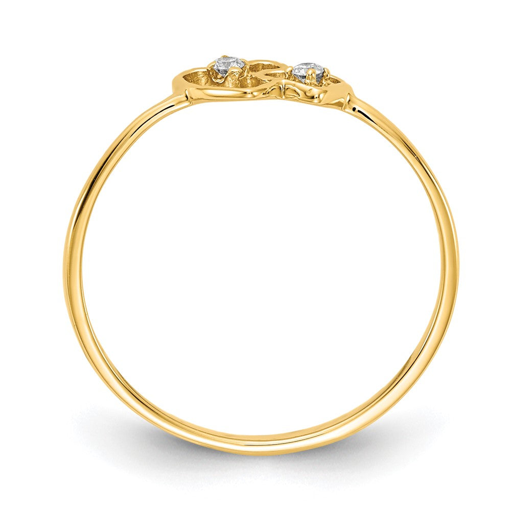 14K Yellow Gold Polished AA Real Diamond heart ring