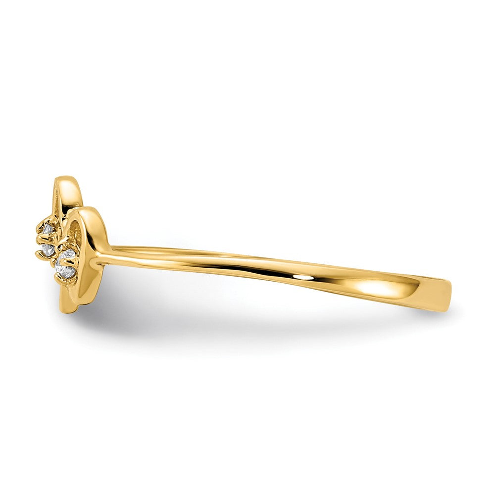 14K Yellow Gold Polished AA Real Diamond heart ring