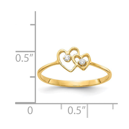14K Yellow Gold Polished AA Real Diamond heart ring