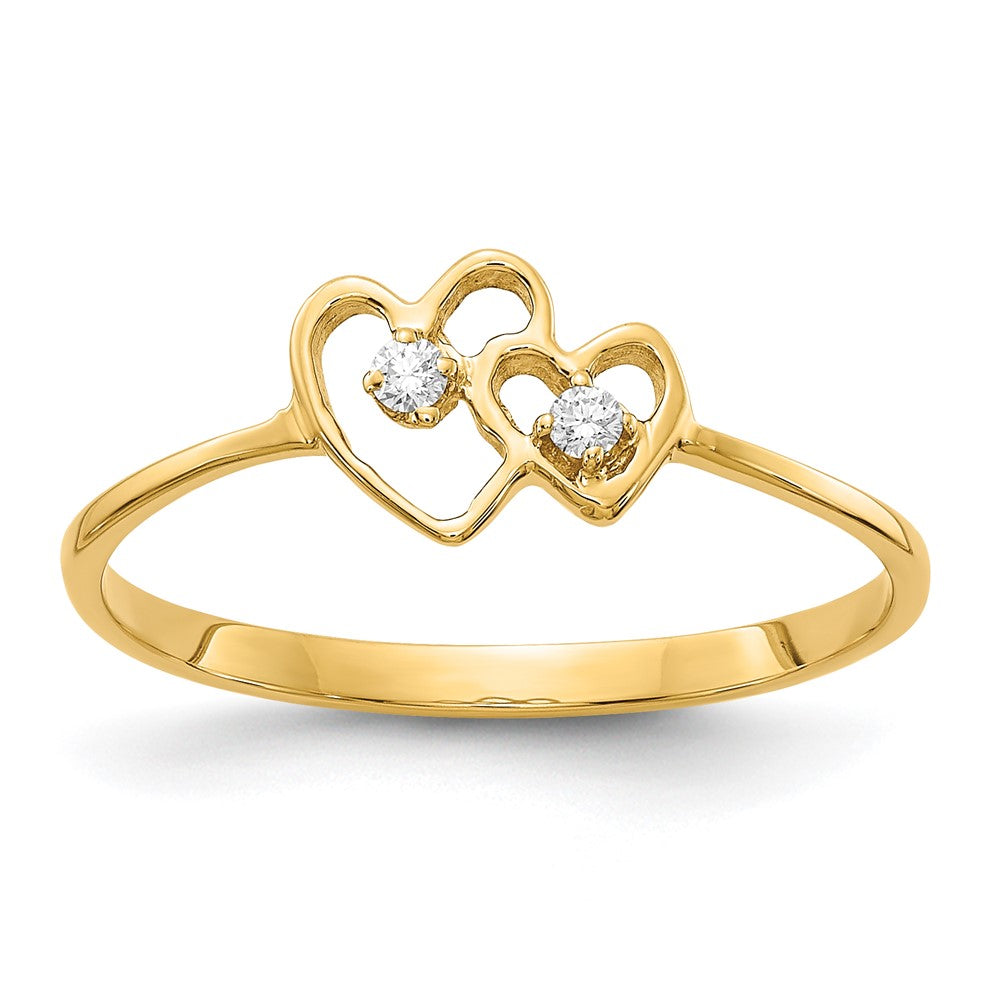 14K Yellow Gold Polished AA Real Diamond heart ring