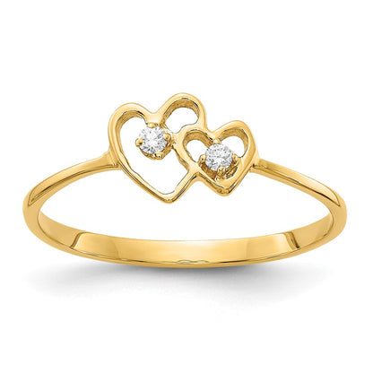 14K Yellow Gold AAA Real Diamond heart ring