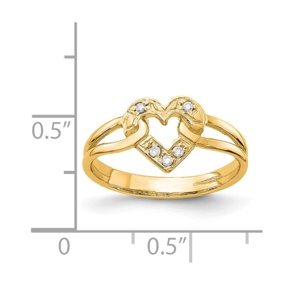 14K Yellow Gold AAA Real Diamond heart ring