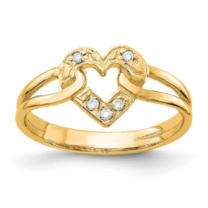 14K Yellow Gold Polished Real Diamond Heart Ring