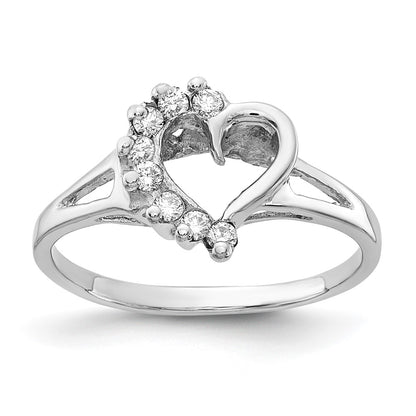 14k White Gold Polished AA Real Diamond Heart Ring