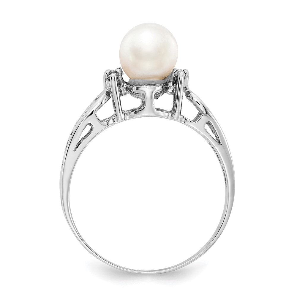 14k White Gold 6mm FW Cultured Pearl AAA Real Diamond ring