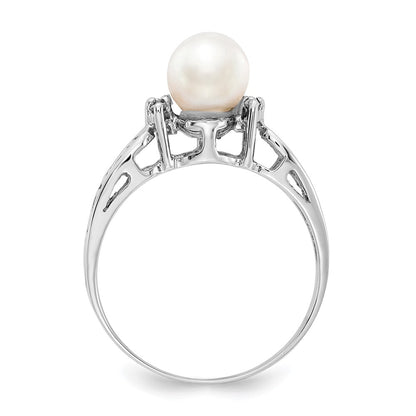 14k White Gold 6mm FW Cultured Pearl AAA Real Diamond ring