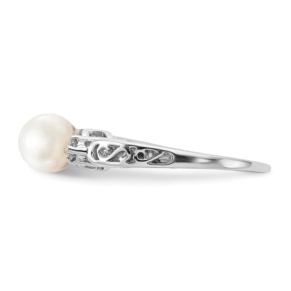 14k White Gold 6mm FW Cultured Pearl AAA Real Diamond ring