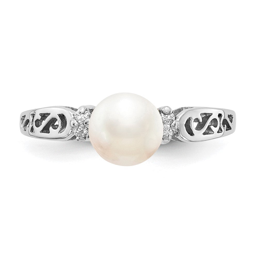 14k White Gold 6mm FW Cultured Pearl AAA Real Diamond ring