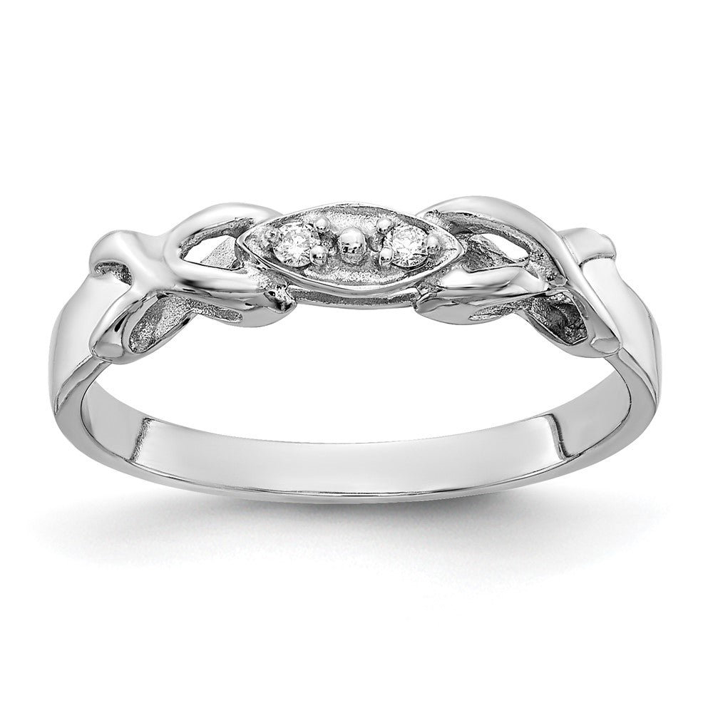 Solid 14k White Gold Polished AA Simulated CZ Twisted Ring