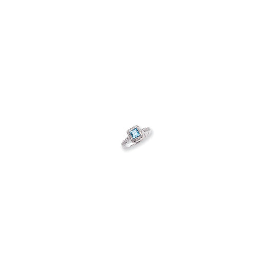 14k White Gold 5mm Princess Cut Blue Topaz AA Real Diamond ring