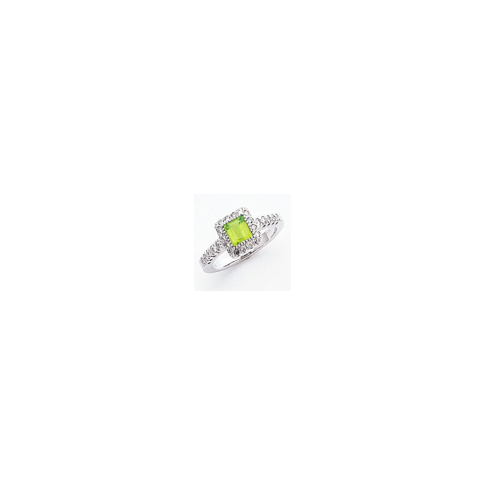 14k White Gold 5mm Princess Cut Peridot AA Real Diamond ring