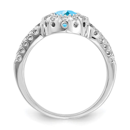 14k White Gold 5mm Blue Topaz AAA Real Diamond ring