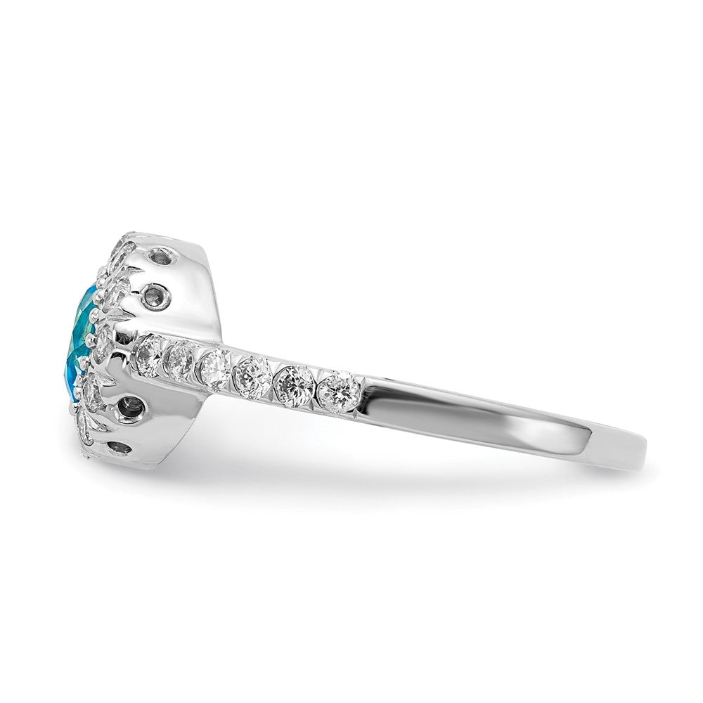 14k White Gold 5mm Blue Topaz AA Real Diamond ring