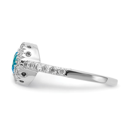 14k White Gold 5mm Blue Topaz AAA Real Diamond ring
