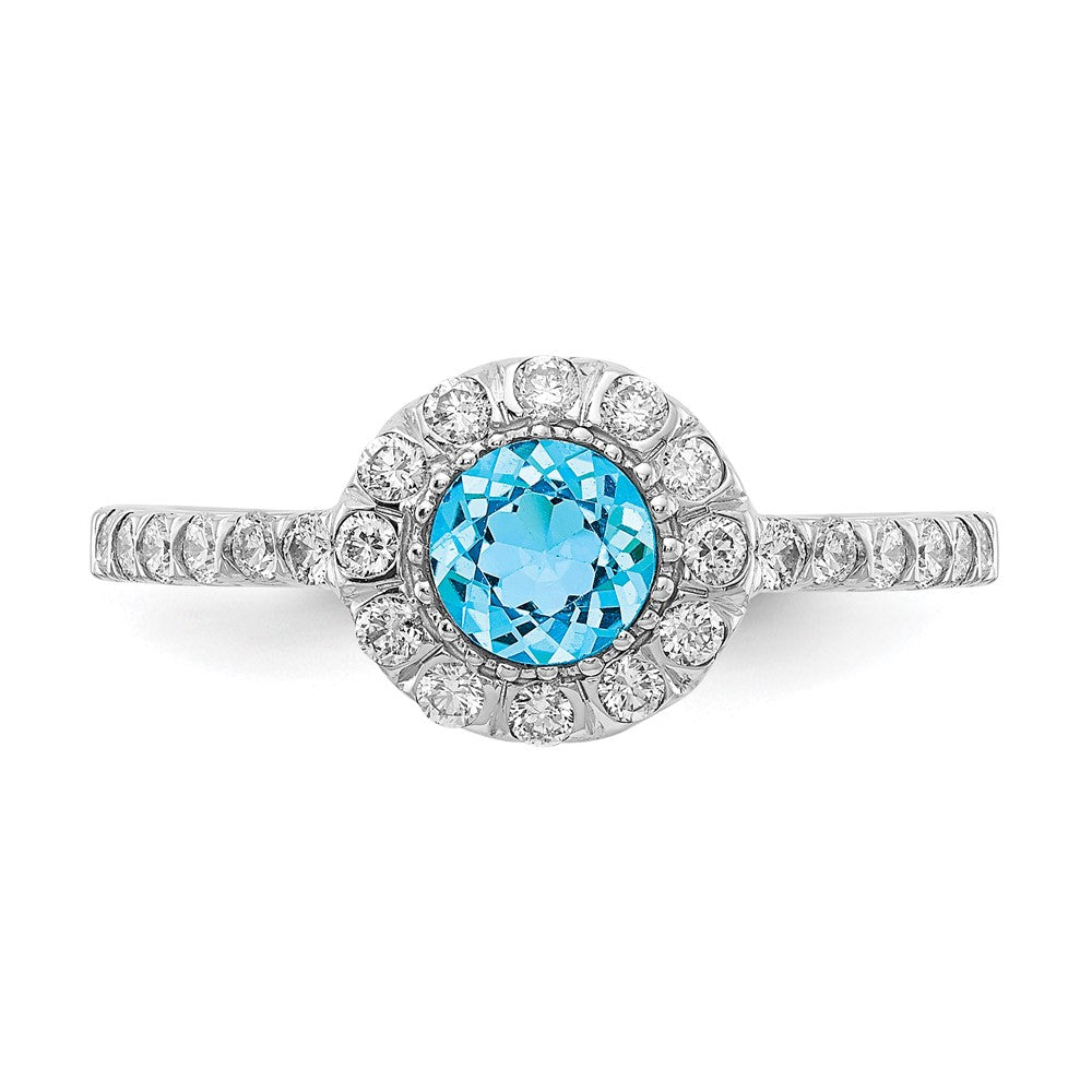 14k White Gold 5mm Blue Topaz AAA Real Diamond ring