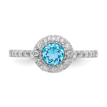 14k White Gold 5mm Blue Topaz AAA Real Diamond ring
